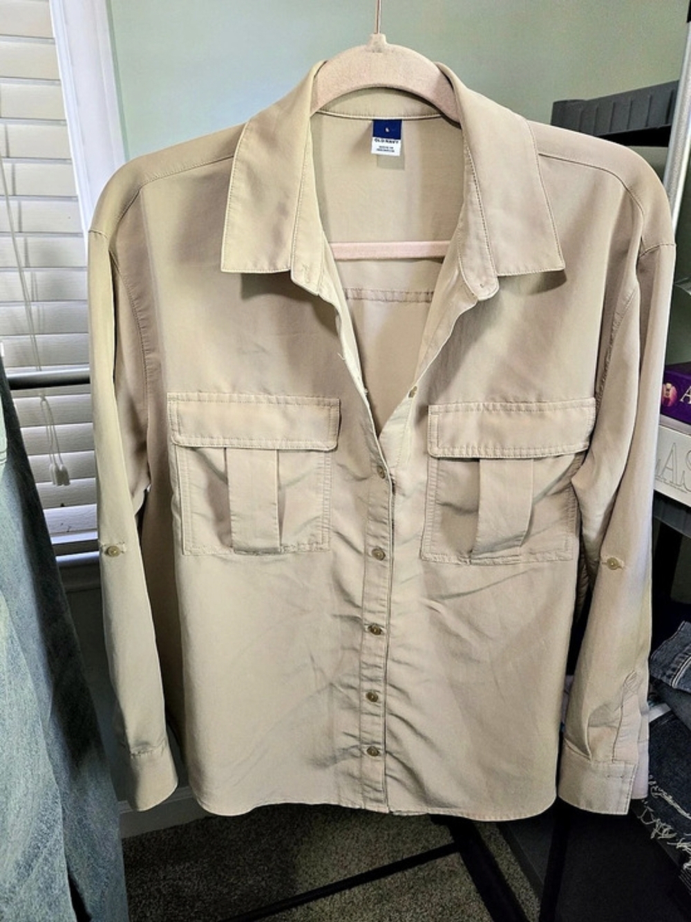 Old Navy Utility Button Down Shirt in Beige Size Large Like New